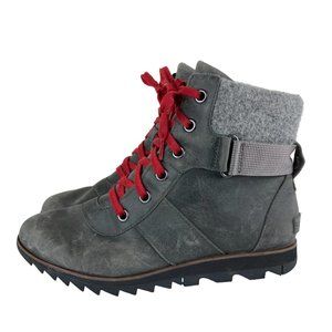 Sorel Womens Sz 9.5 Gray Suede Leather Lace Up Ankle Boots